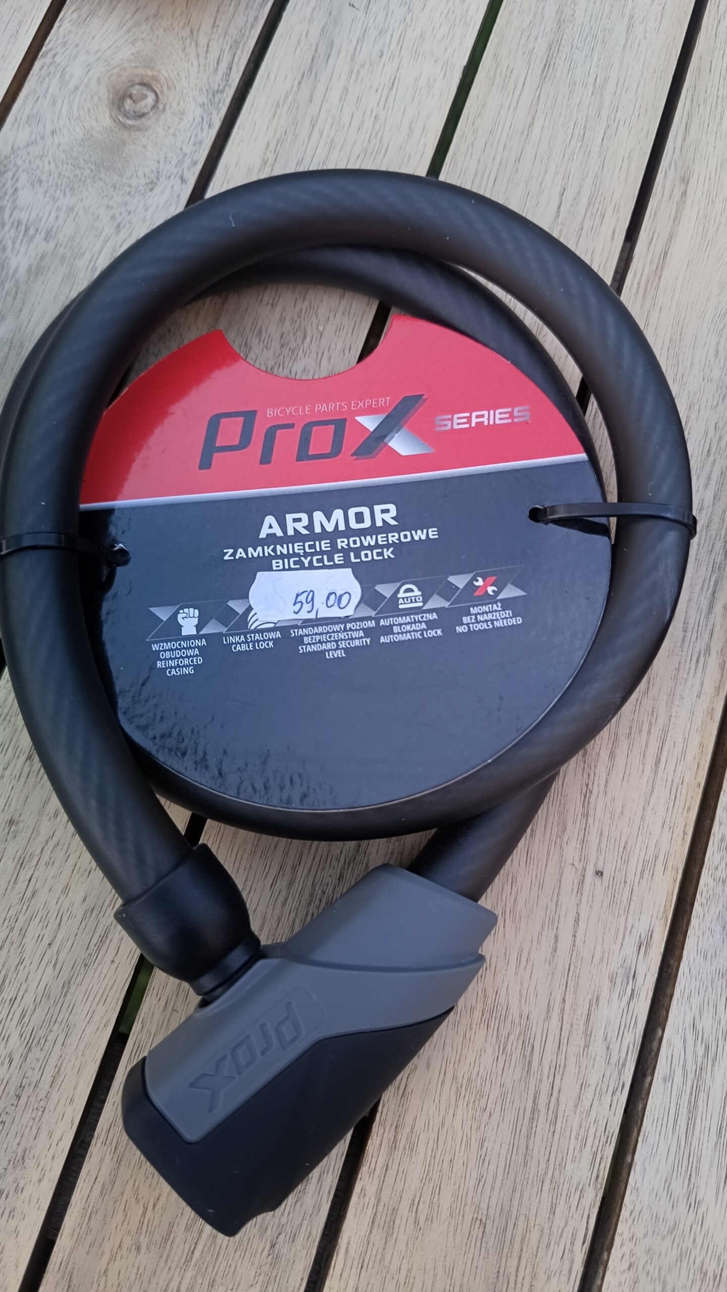 Zapięcie Rowerowe ProX Armor – zmocniona linka stalowa na klucz (Automatyczna Blokada) 100 cm