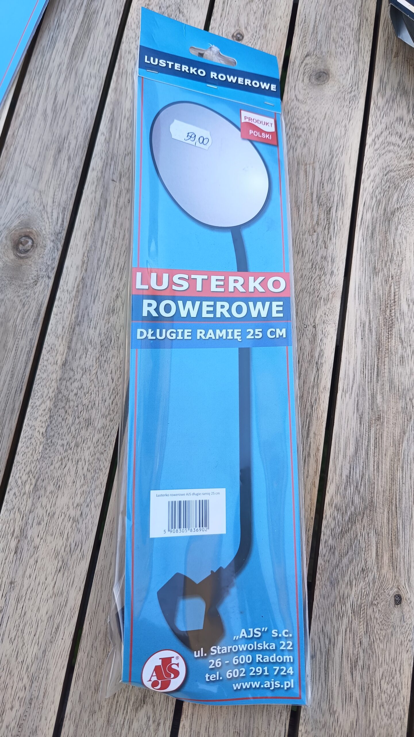 Lusterko Rowerowe Szklane Oddalające AJS – Długie Ramię 25 cm (Produkt Polski)